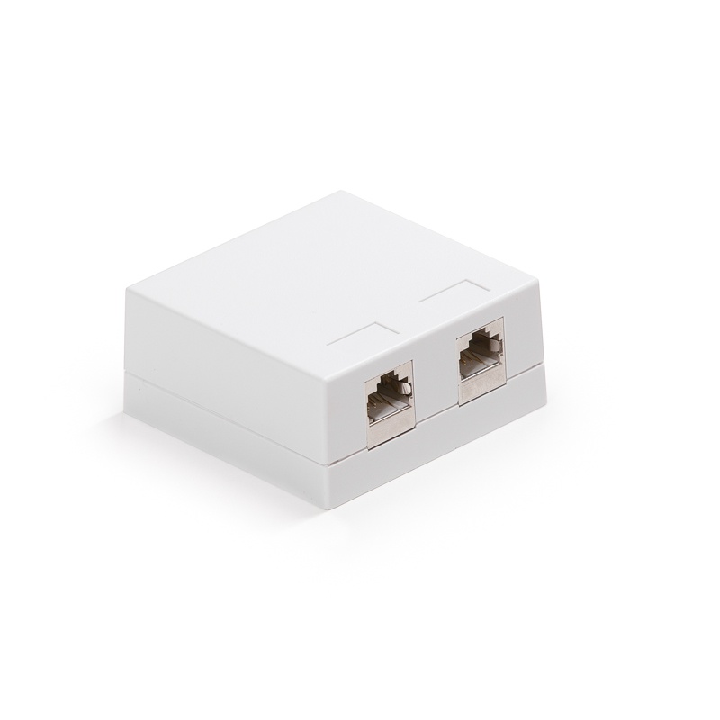 Zásuvkový box, Category 6, 2xRJ45/s, povrchový, osadený